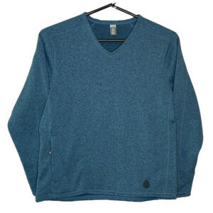 Stio Fleece Pullover Layer Mens XL V-Neck Sweater Blue Logo Zip Pocket Outdoor